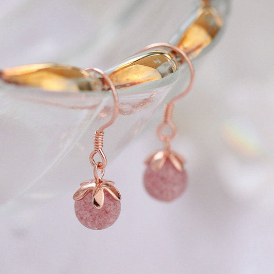 Strawberry Rose Gold Earrings with Pink Crystal
