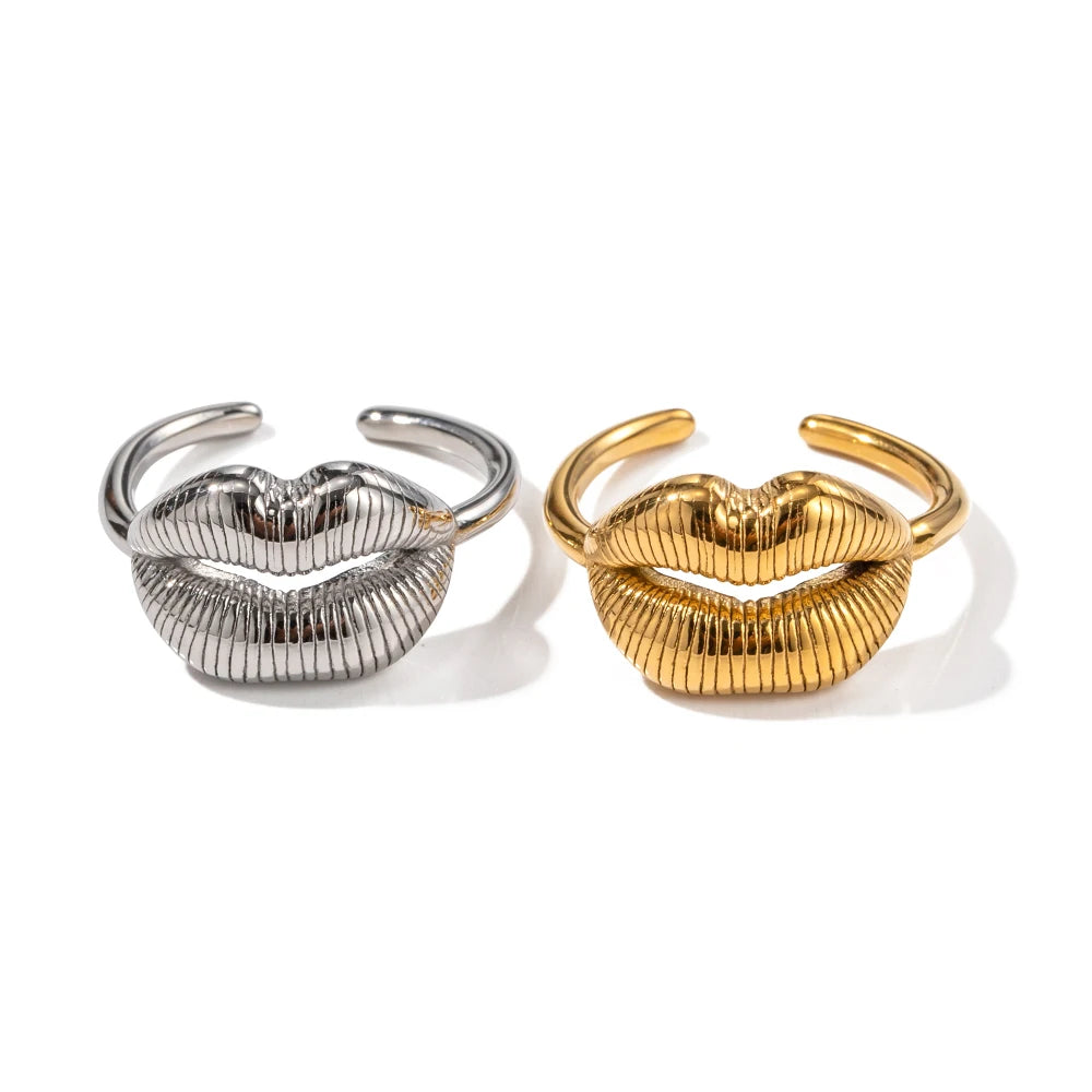 Trendy Stainless Steel Lip Design Ring, Women's Adjustable Size Ring with Lips Jewelry Gift