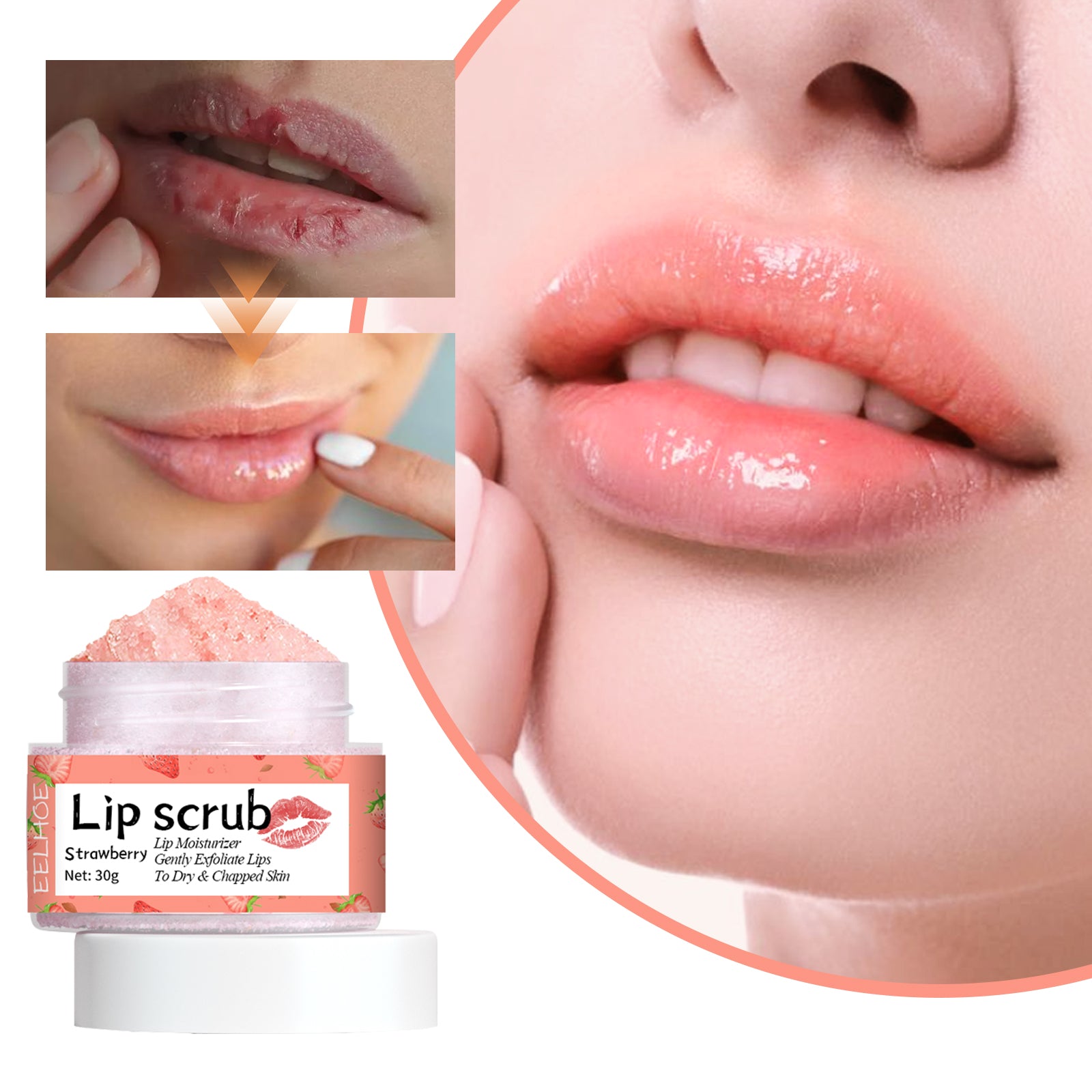 Strawberry Lip Scrub, Moisturize Lips, Prevent Dry Cracked Skin
