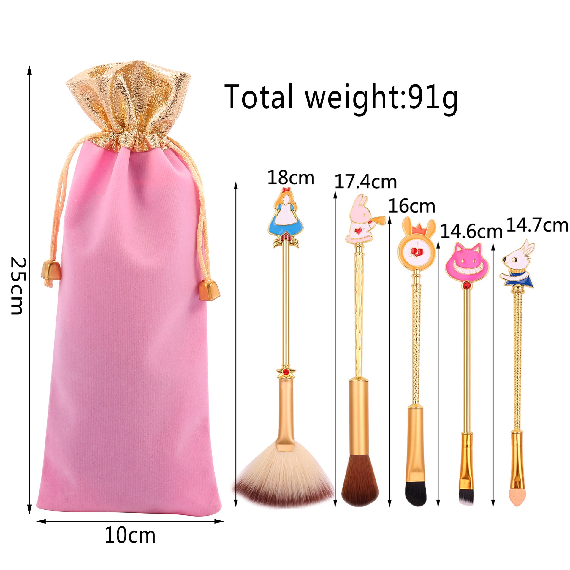 Disney Alice Makeup Brush Set Powder Brushes for Blush, Eyeshadow, Eyeliner, Eyebrows
