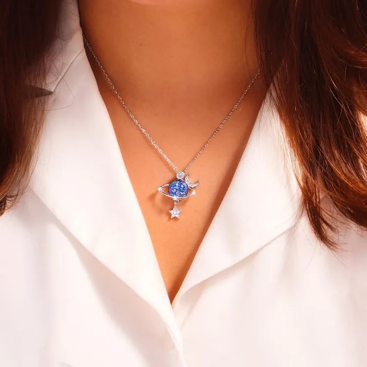 Starry Sky Galaxy Moon Diamond Star Pendant Necklace