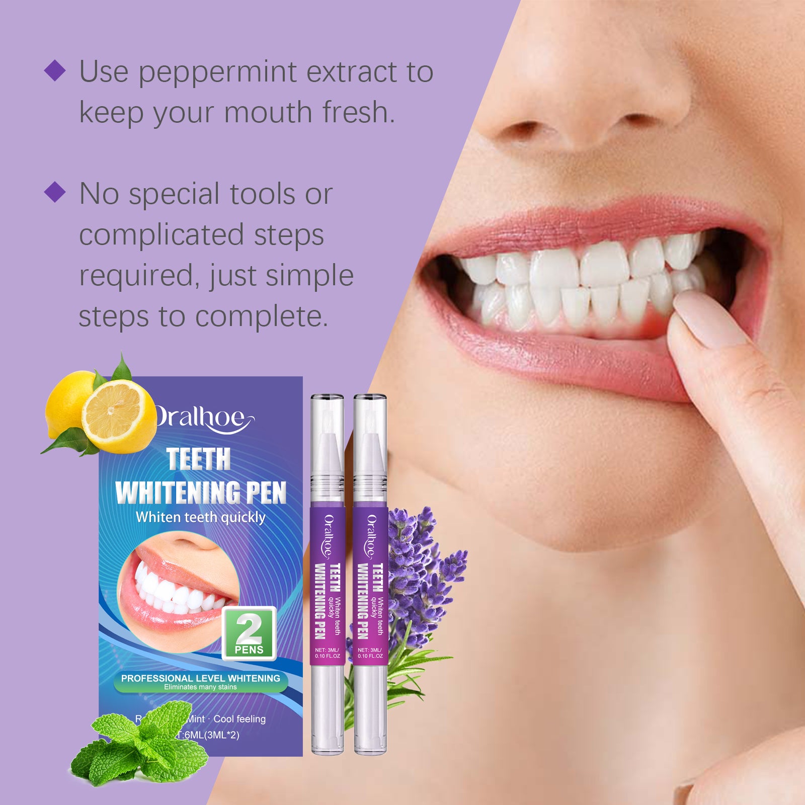 Whitening Tooth Care Gel Pens, Gentle for Sensitive Teeth Natural Shine 2 Pack
