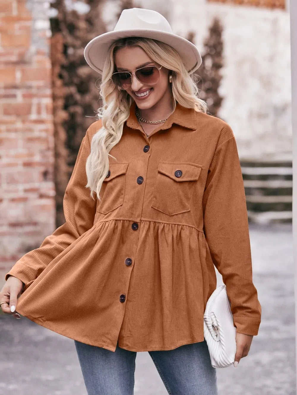 Mandy Autumn Collared Neck Loose Fit Button Down Top