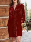 High-Low Button Up Long Sleeve Mid Length Dress