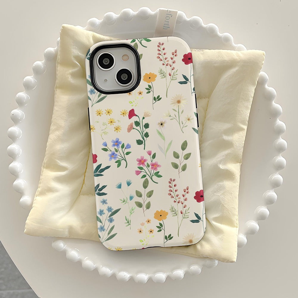 Floral Pretty Phone Case Apple 15 Double Layer Film Case 13pm Hard Case 14