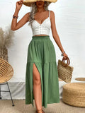 Frill High Slit Long Flowy Skirt