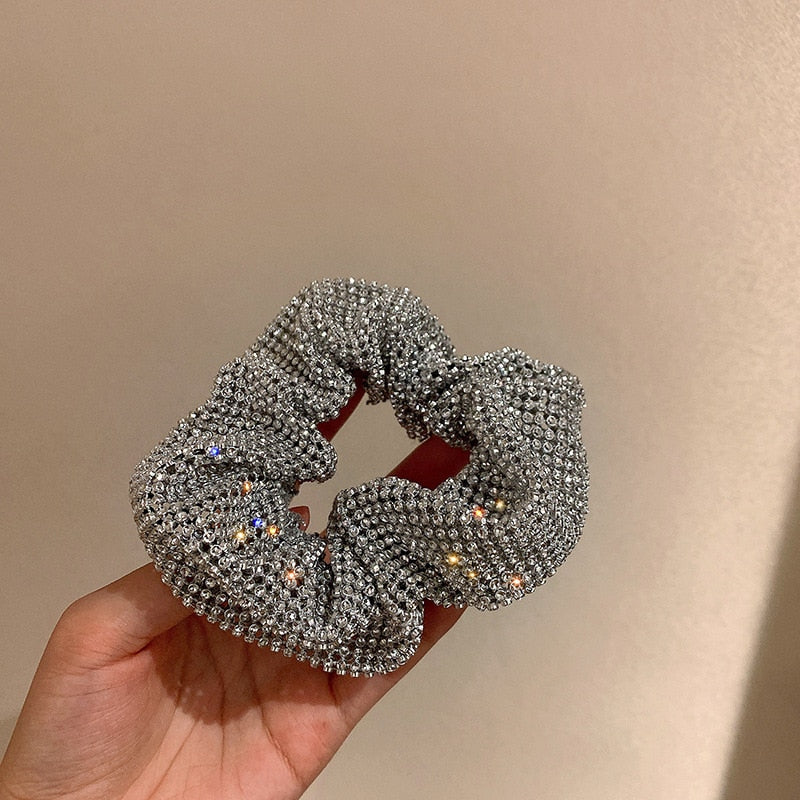 Sparkly Big Hair Scrunchie, Glitter Trendy Fashion Net Design Hair Tie