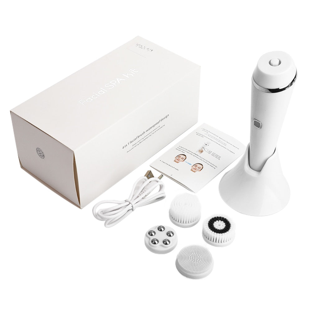4 in 1 Electric Deep Cleansing Face Brush Spinning Pore Cleaner Face Wash Tool Makeup Remover