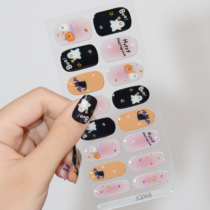 Gel Nail Art Patches Semi-Cured UV Light Nail Stickers Waterproof 16 Patch Sets with Many Designs Halloween Christmas Nail Art