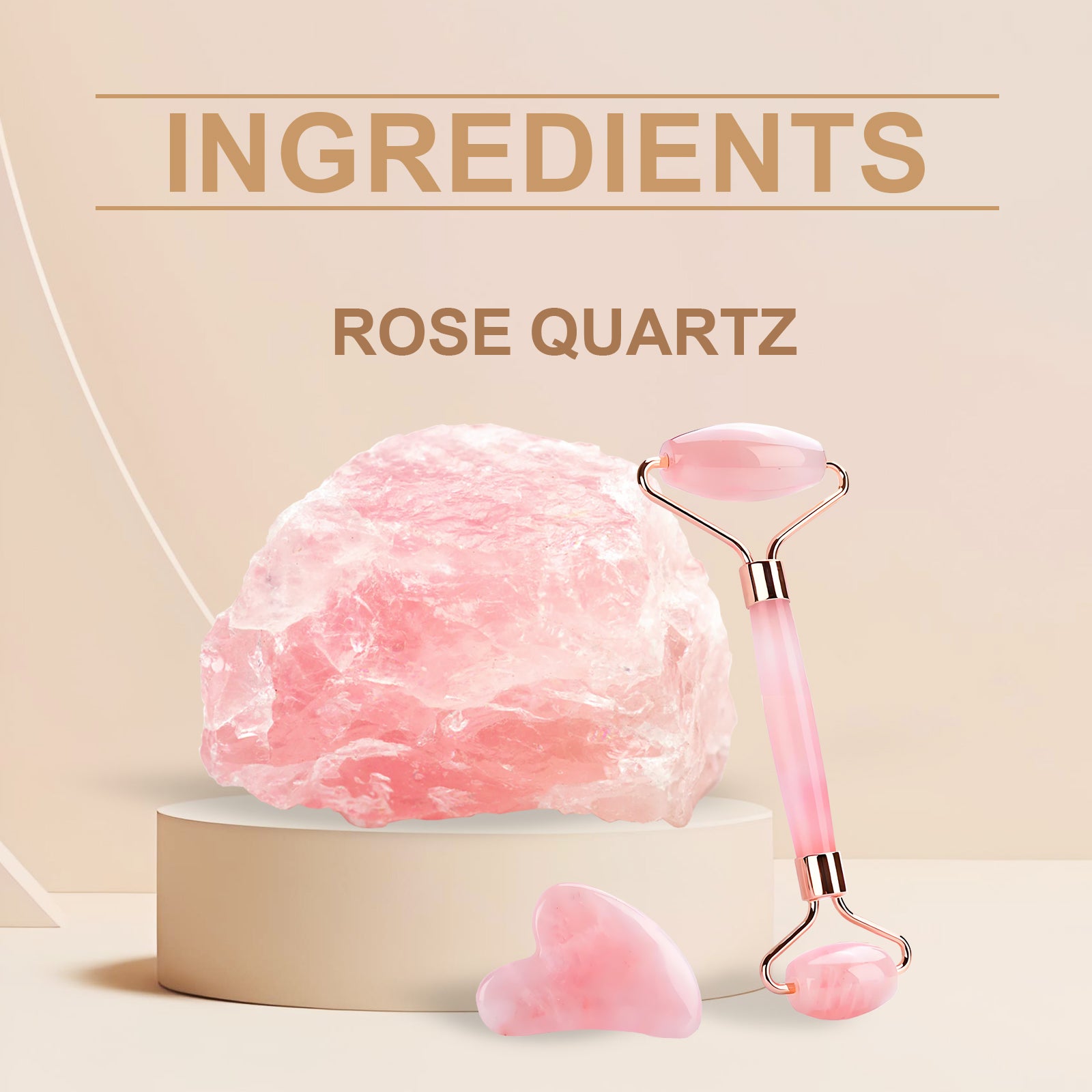 Rose Quartz Stone Roller Massager Set Soothing Massage Skin Facial Firming Skin Care Massager