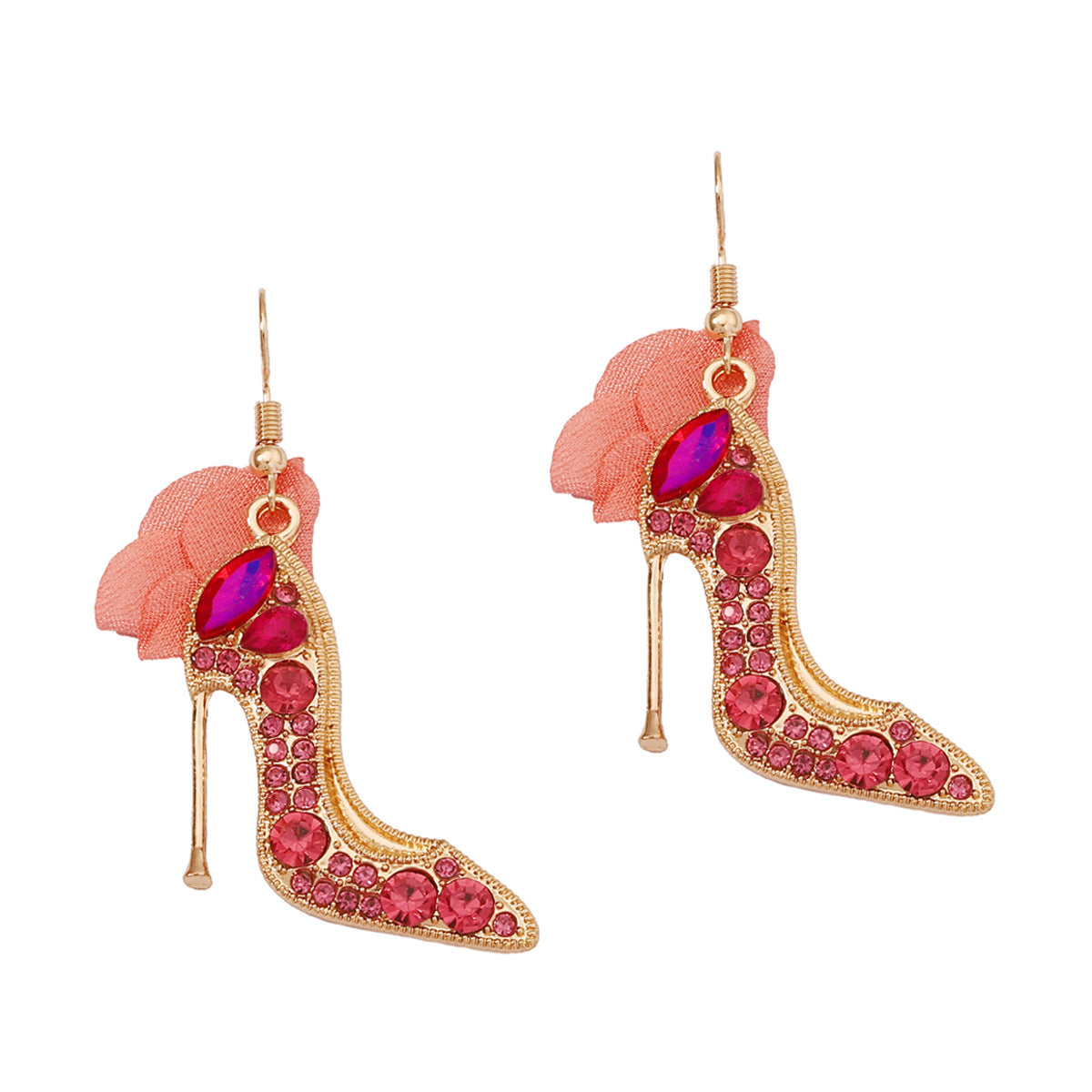 Fashionista Crystal High Heel Earrings, Alloy Inlaid Red or White Diamond Heels with Bow Earrings