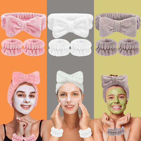 Soft Stretchy Bow Headband with Waterproof Wrist Strap Set for Face Washing