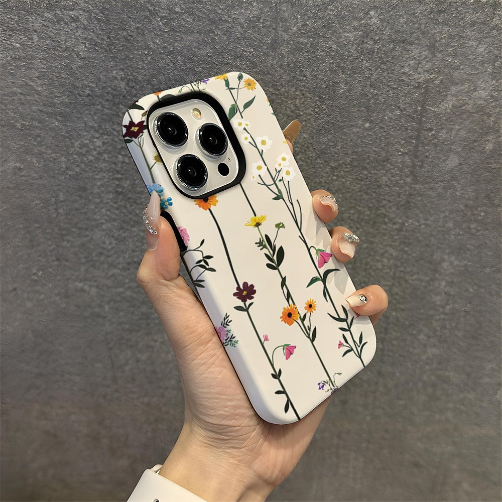 Floral Pretty Phone Case Apple 15 Double Layer Film Case 13pm Hard Case 14