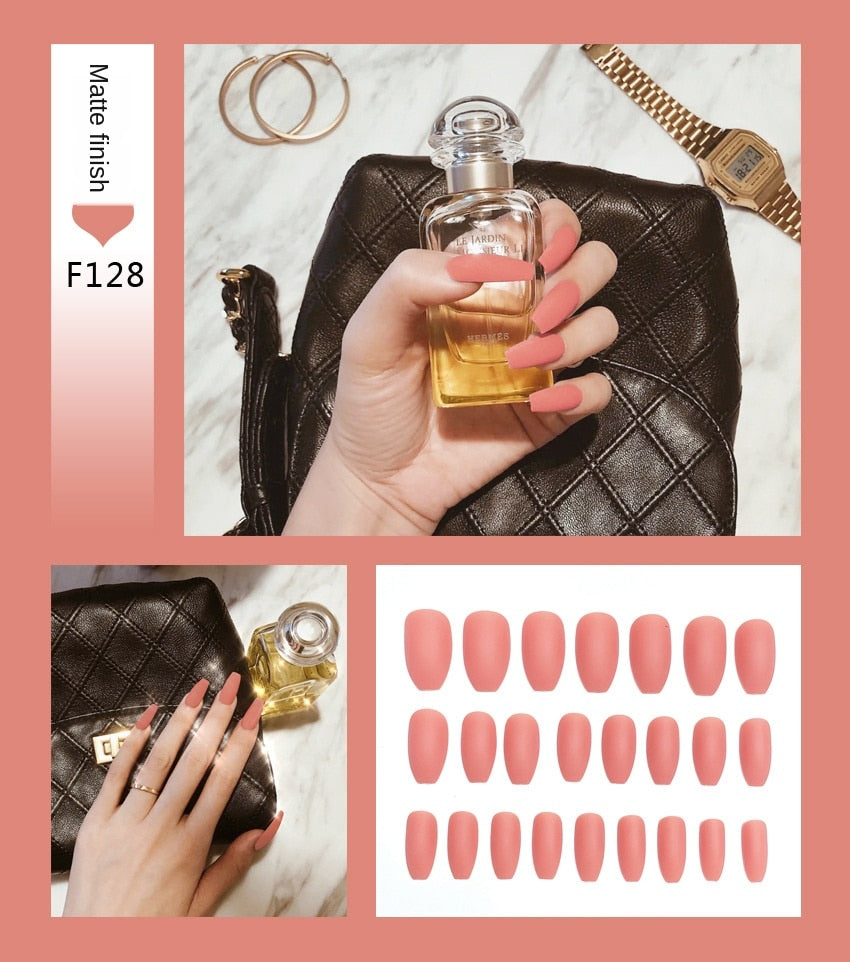Fake Nails Set Stiletto Coffin Tips Press on Long False Nails with Glue 24 Beautiful Colors