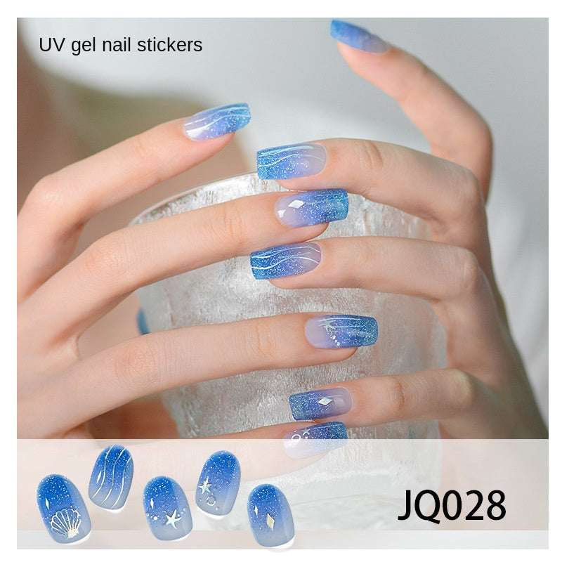 Gel Nail Art Patches Semi-Cured UV Light Nail Stickers Waterproof 16 Patch Sets with Many Designs Halloween Christmas Nail Art