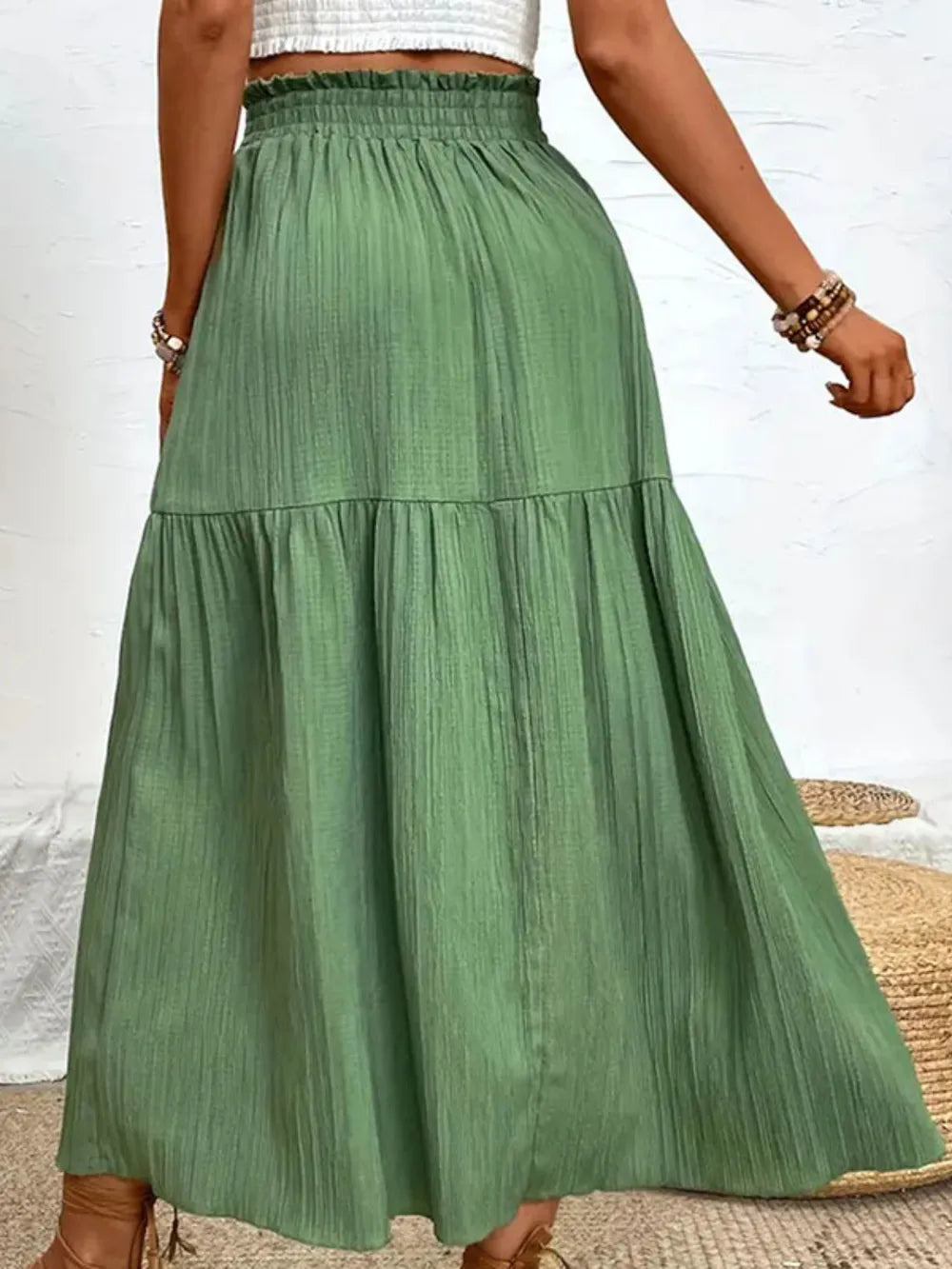 Frill High Slit Long Flowy Skirt