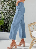 High Waist Cropped Wide Leg Jeans with Pockets