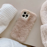 Candy Color Warm Furry Phone Case For iPhone 11 12 13 Pro Max 14 Pro Max 14Plus Camera Lens Protection Soft TPU Back Cover