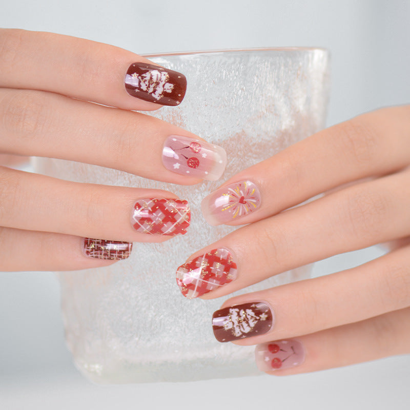 Gel Nail Art Patches Semi-Cured UV Light Nail Stickers Waterproof 16 Patch Sets with Many Designs Halloween Christmas Nail Art