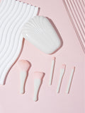 Shell Mirror with Brush Set, Powder Blush Brush Powder 5 Brush Portable Mini Set