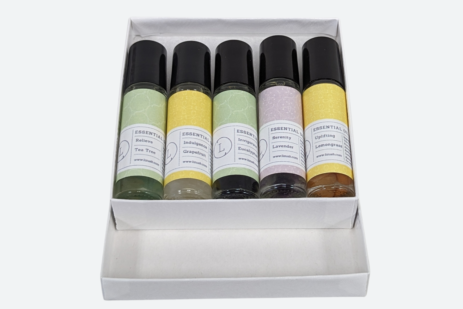 Set of Essential Oils Roll-On with Crystals [Lizush] *Made in USA*