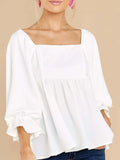 Simple Mid Sleeved Flowy Ruffles Square Neck Top