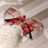 Vintage Rimless Rhinestone UV400 Sunglasses Retro Lens Gradient Sun Glasses