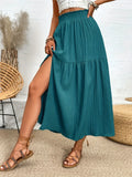Frill High Slit Long Flowy Skirt
