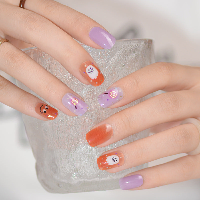 Gel Nail Art Patches Semi-Cured UV Light Nail Stickers Waterproof 16 Patch Sets with Many Designs Halloween Christmas Nail Art