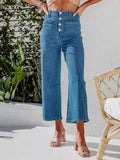 High Waist Cropped Wide Leg Jeans with Pockets