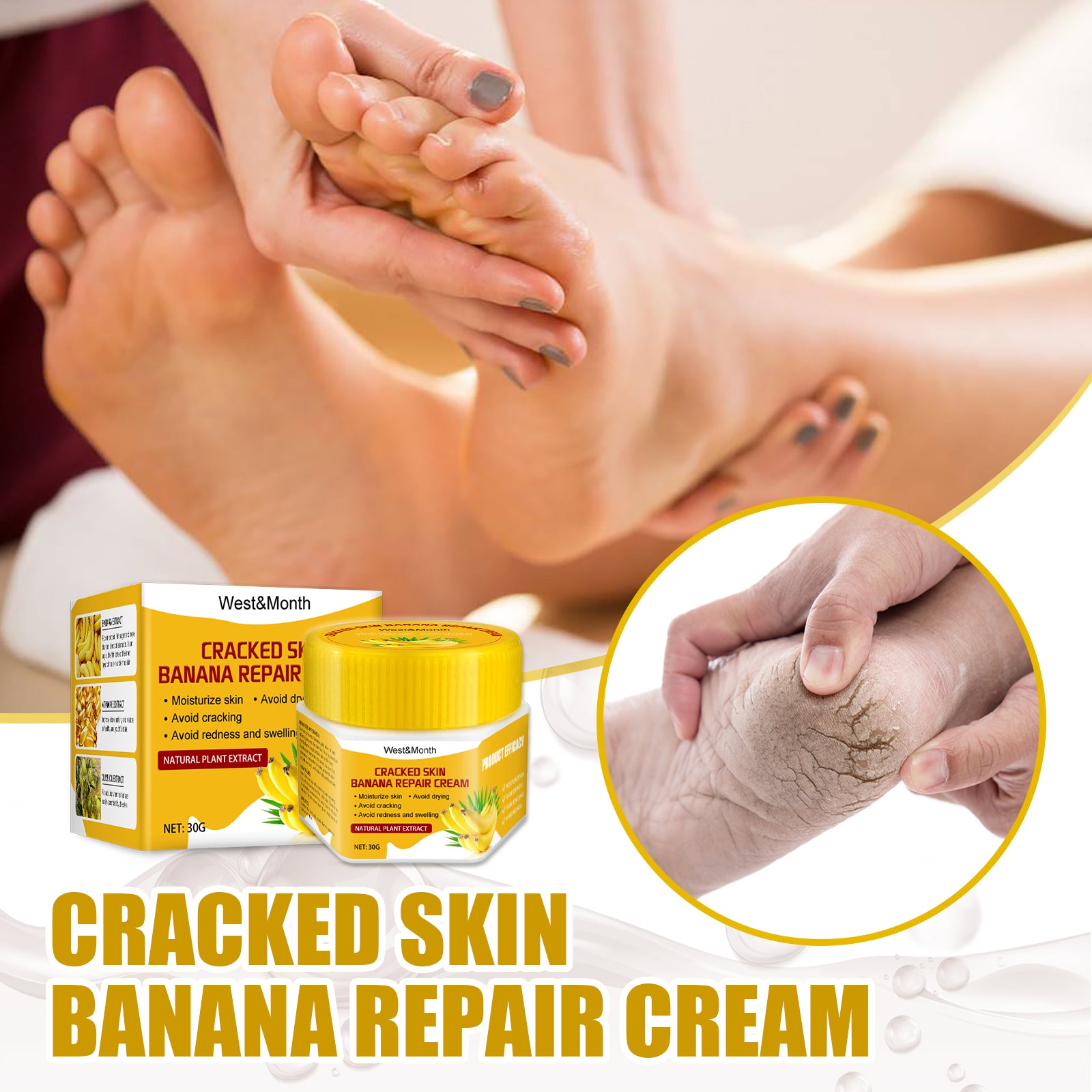 Cracked Skin Banana Foot Repair Cream, Nourishing And Moisturizing Foot Repair Cream