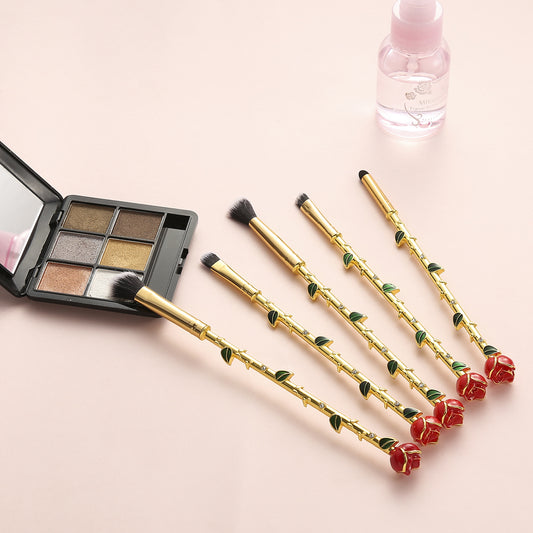 Gold Rose Makeup Brush Set 5 PCS Beauty and the Beast Valentine's Gift