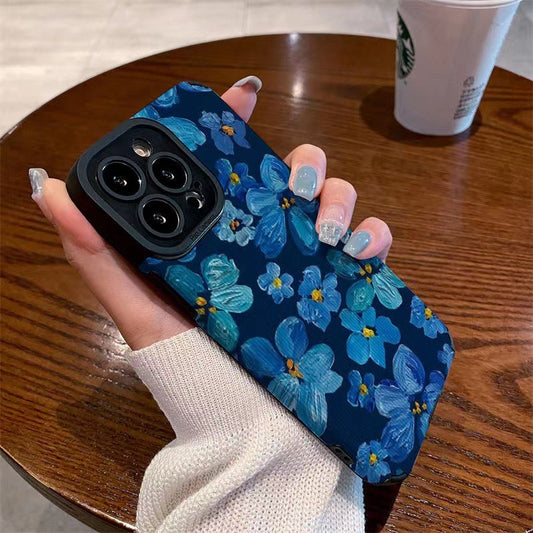 Blue Camellia Flower Faux Leather iPhone Cover 11pro Apple 14 13 iPhone 12 Suitable for 6s/8plus Soft Case