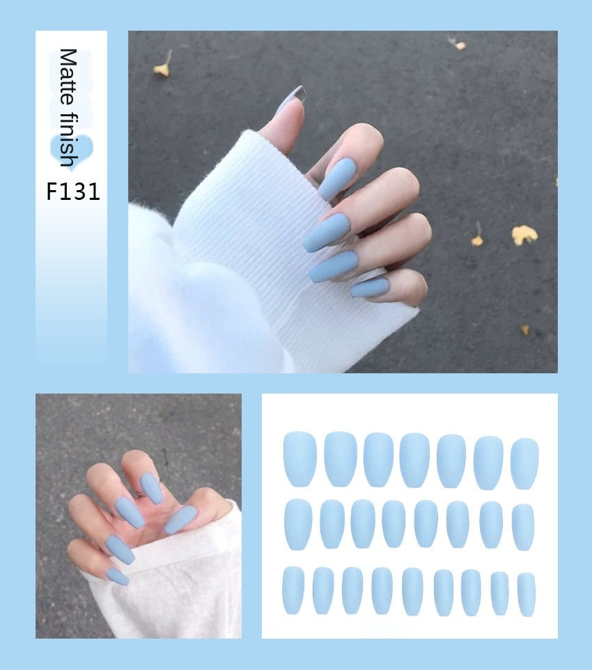 Fake Nails Set Stiletto Coffin Tips Press on Long False Nails with Glue 24 Beautiful Colors