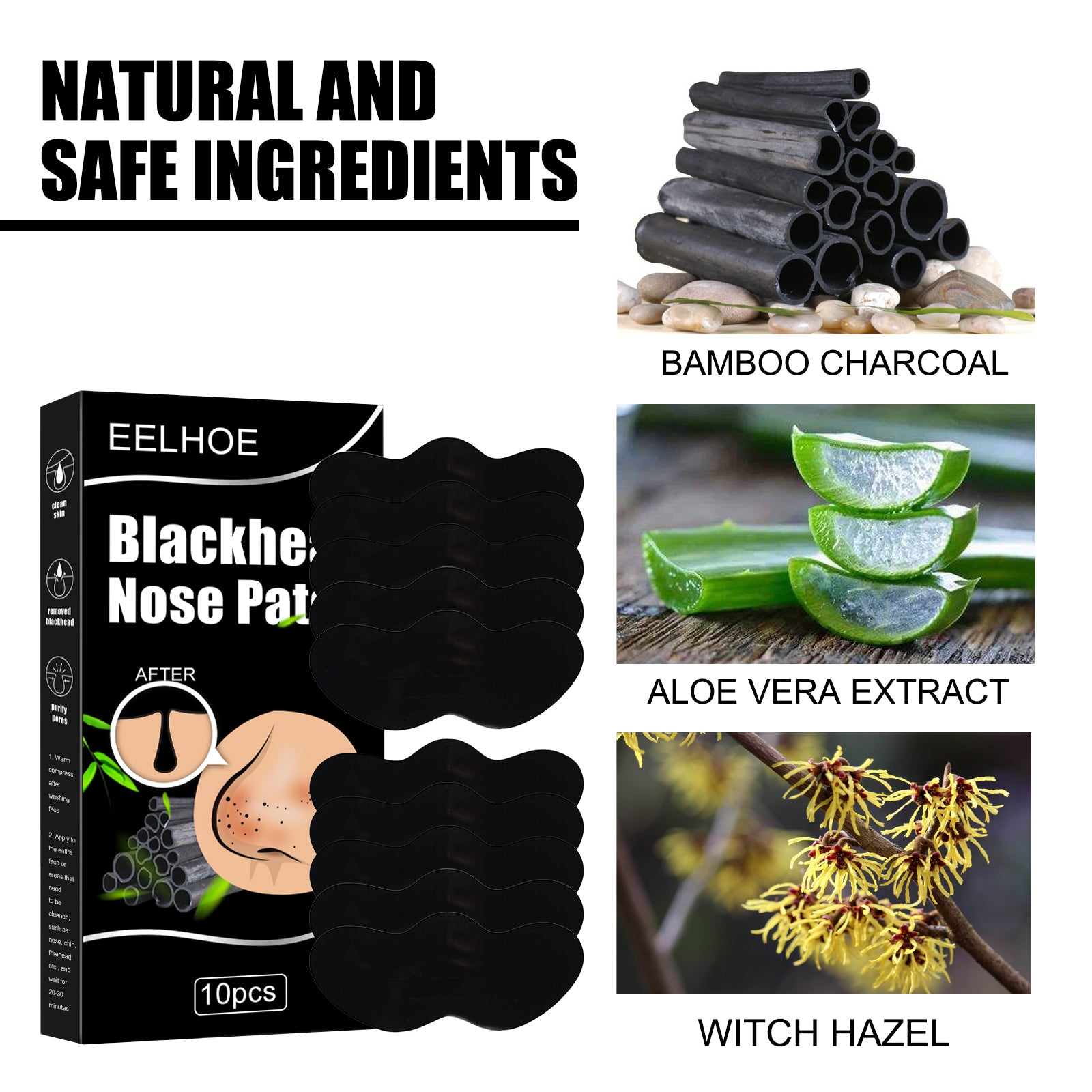 Blackhead Nose Patch, Bamboo Charcoal Remove Blackhead Acne Tear Nose Mask Patch