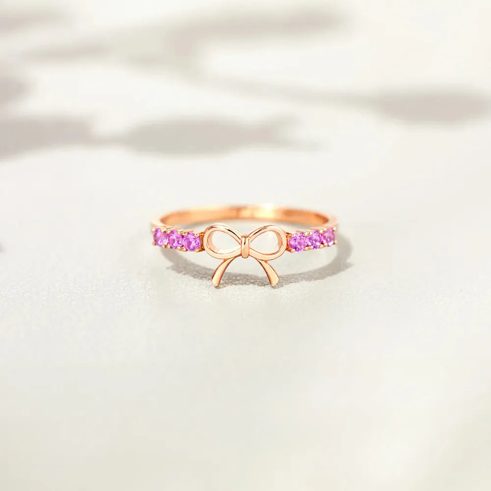 Pink Stone Bow 925 Sterling Silver Ring