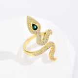 Gold Snake Shaped Ring with Diamonds Adjustable Size