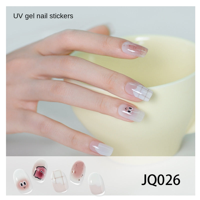 Gel Nail Art Patches Semi-Cured UV Light Nail Stickers Waterproof 16 Patch Sets with Many Designs Halloween Christmas Nail Art