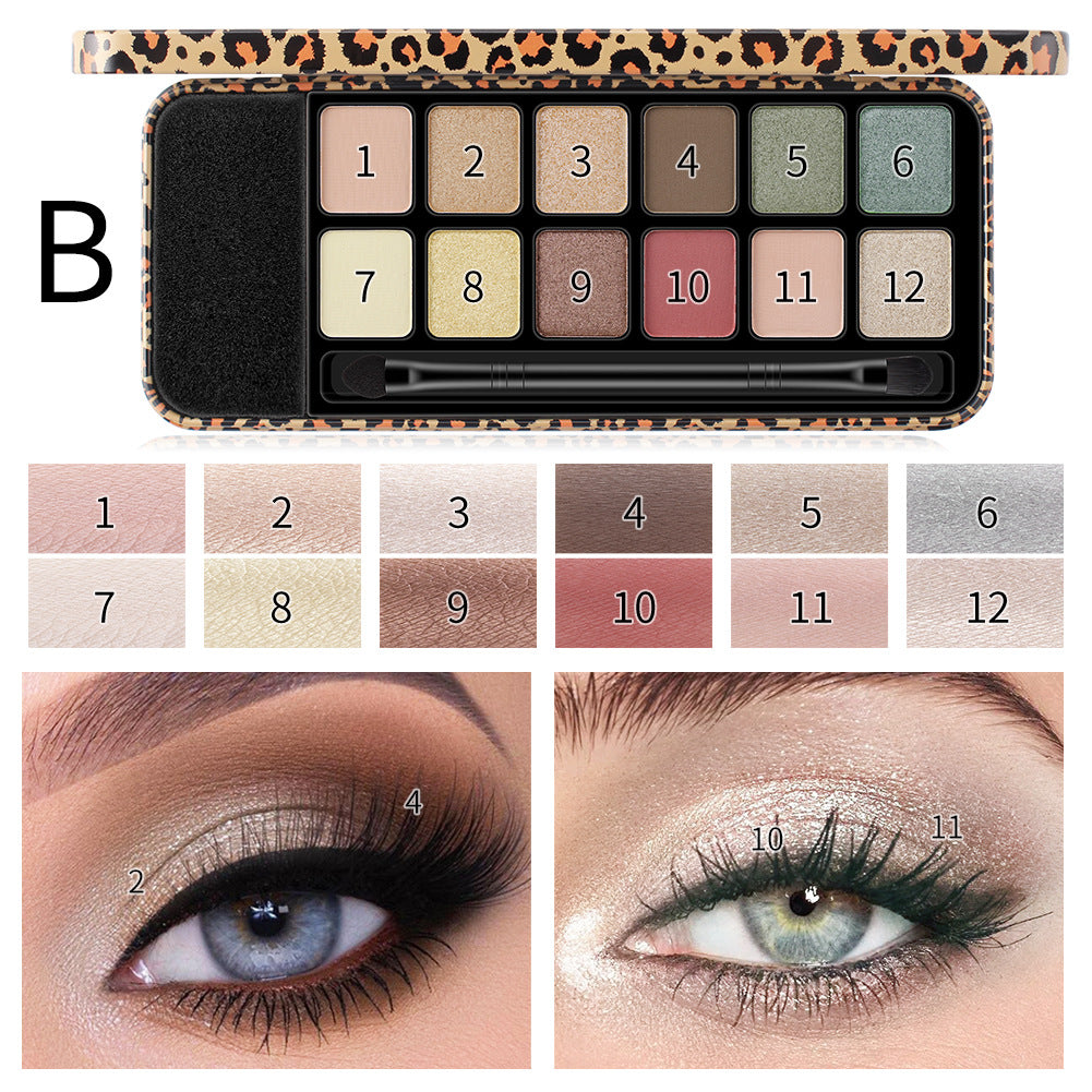 Multicolor Leopard Eye Shadow Palette Pearlescent Matte Glitter Powder Eye Shadow With Brush