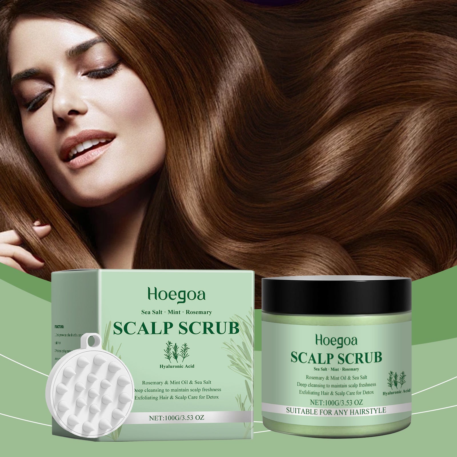 Rosemary Scalp Scrub with Brush, A Gentle, Cleansing, Moisturizing, Refreshing And Soothing Scalp Scrub