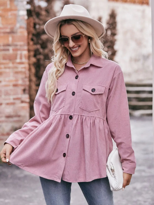Mandy Autumn Collared Neck Loose Fit Button Down Top