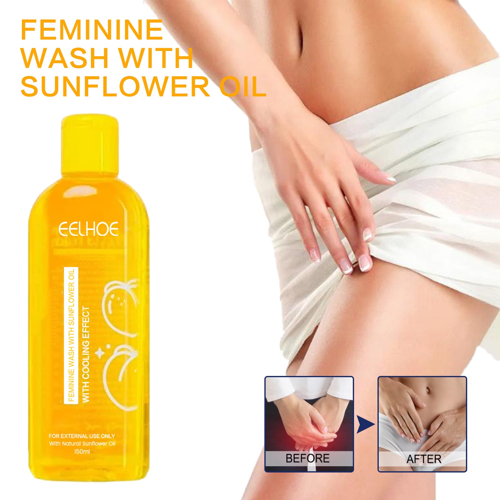 Feminine Wash With Sunflower Oil, Body Cleansing Skin Refreshing Oil Control Moisturizing Long-Lasting Fragrance Shower Gel