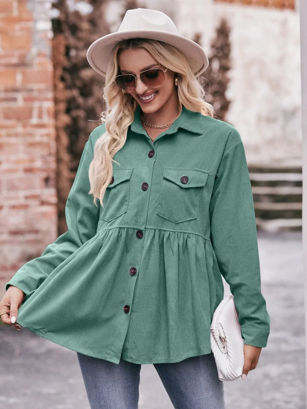 Mandy Autumn Collared Neck Loose Fit Button Down Top