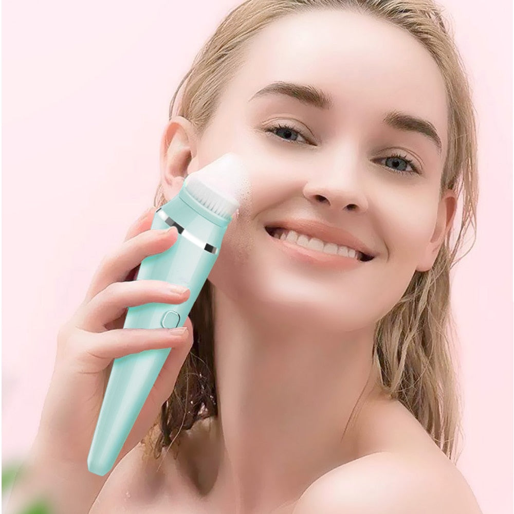 4 in 1 Electric Deep Cleansing Face Brush Spinning Pore Cleaner Face Wash Tool Makeup Remover
