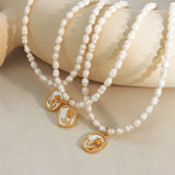 French Baroque Style Freshwater Pearl Chain Oval Plate Inlaid with Zircon Colored Shell Flower Necklace