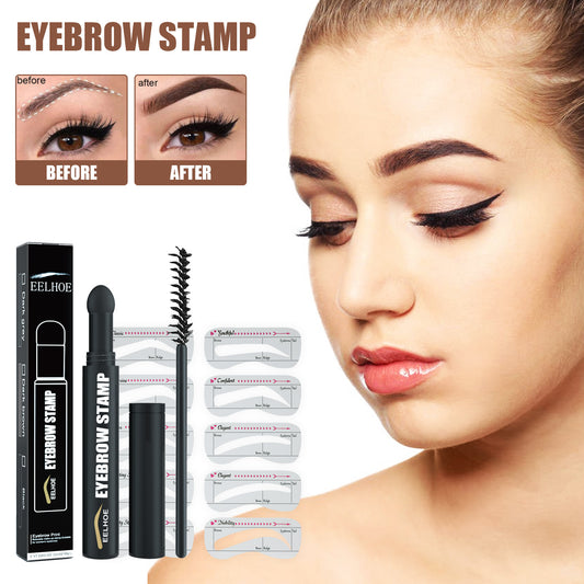 Easy Eyebrow Pencil Stamp with Shaping Tools, Moisturizing and Waterproof With Eyebrow Cards and Brush