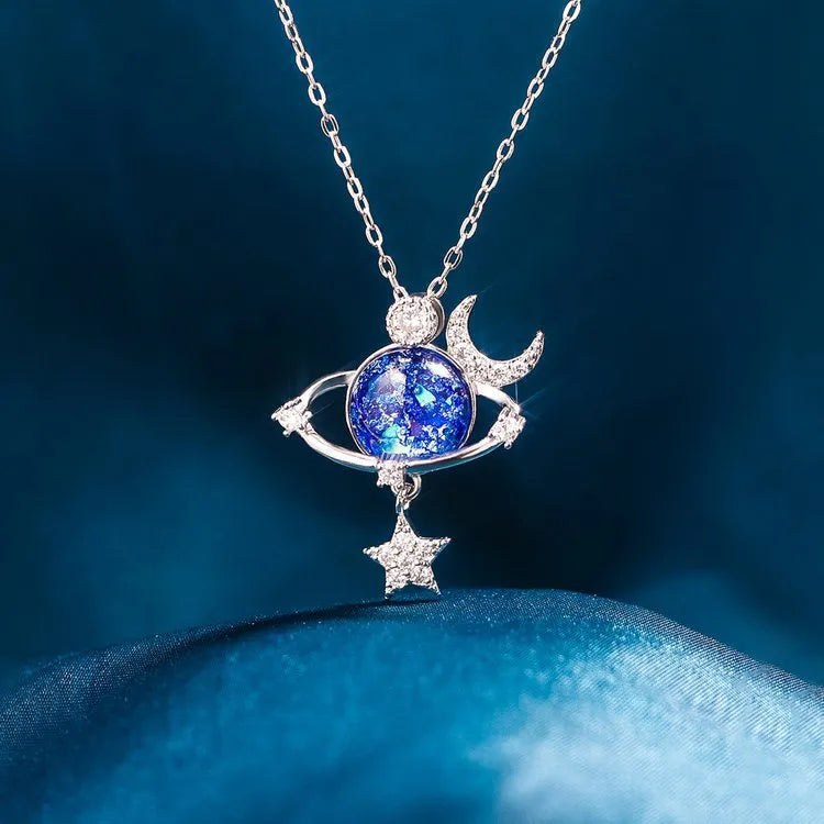 Starry Sky Galaxy Moon Diamond Star Pendant Necklace