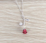 Red Rose Pendant Necklace in Silver, Gold, Rose Gold, Gift for Girlfriend Wife Mother