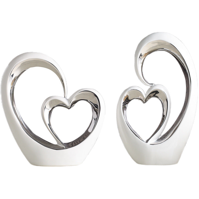 Modern Creative Heart-to-Heart Gold or Silver Statue Decor for Home