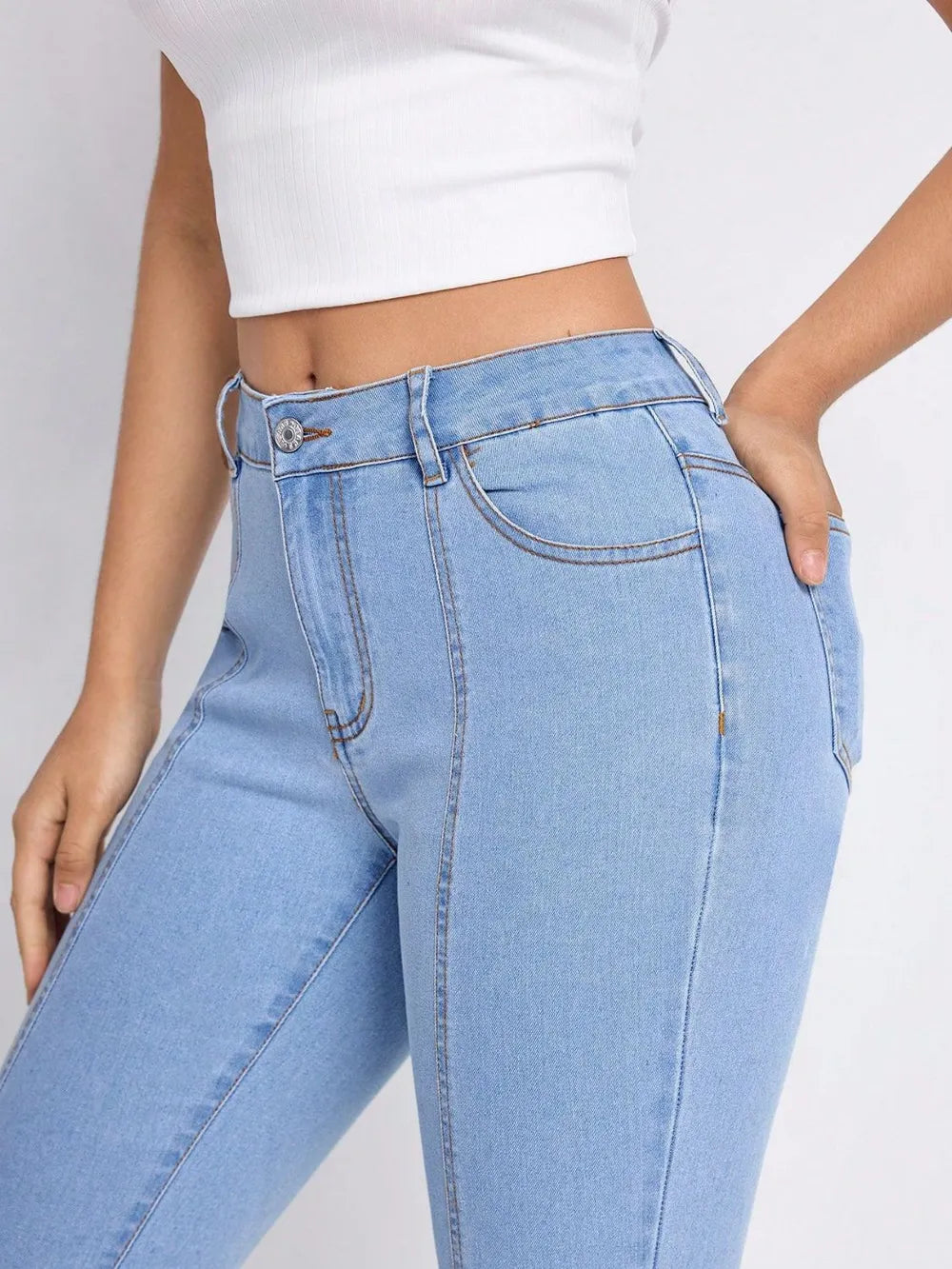 Skinny Stripe Jeans with Pockets